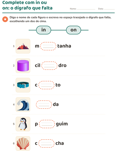 Pré-visualização da ficha de Dígrafos para 1º ano do ensino fundamental