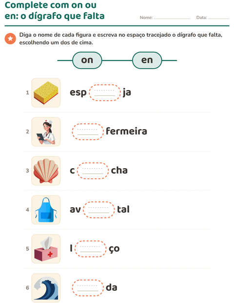 Pré-visualização da ficha de Dígrafos para 1º ano do ensino fundamental