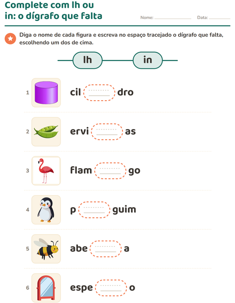 Pré-visualização da ficha de Dígrafos para 1º ano do ensino fundamental