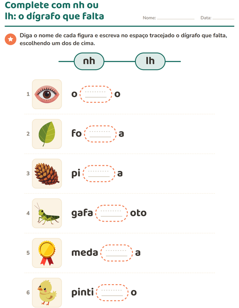 Pré-visualização da ficha de Dígrafos para 1º ano do ensino fundamental