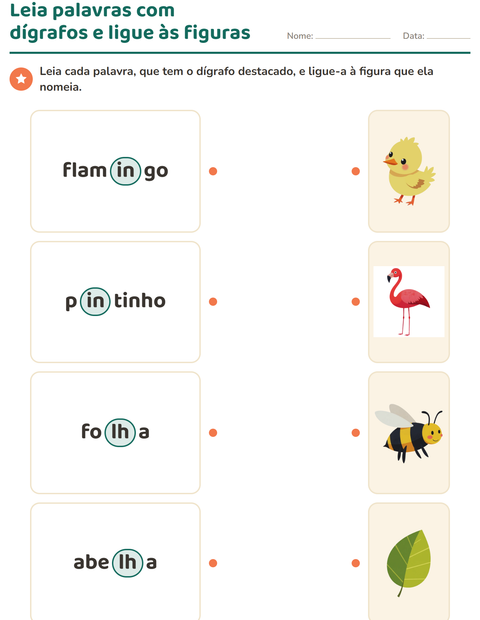 Pré-visualização da ficha de Dígrafos para 1º ano do ensino fundamental