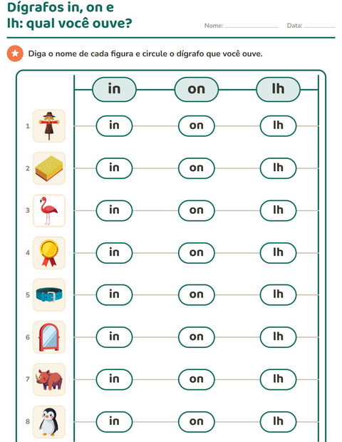 Pré-visualização da ficha de Dígrafos para 1º ano do ensino fundamental