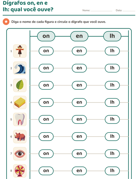 Pré-visualização da ficha de Dígrafos para 1º ano do ensino fundamental