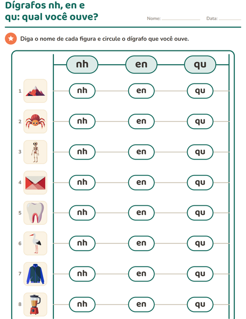 Pré-visualização da ficha de Dígrafos para 1º ano do ensino fundamental