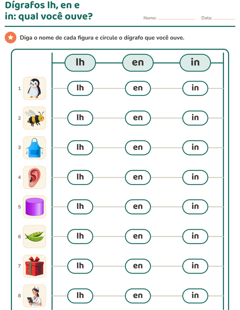 Pré-visualização da ficha de Dígrafos para 1º ano do ensino fundamental