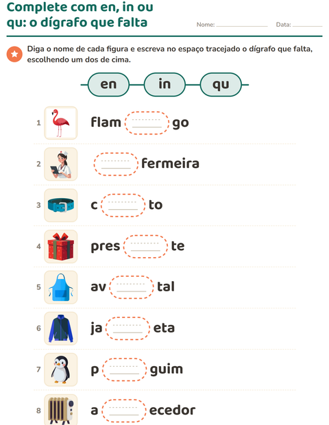 Pré-visualização da ficha de Dígrafos para 1º ano do ensino fundamental