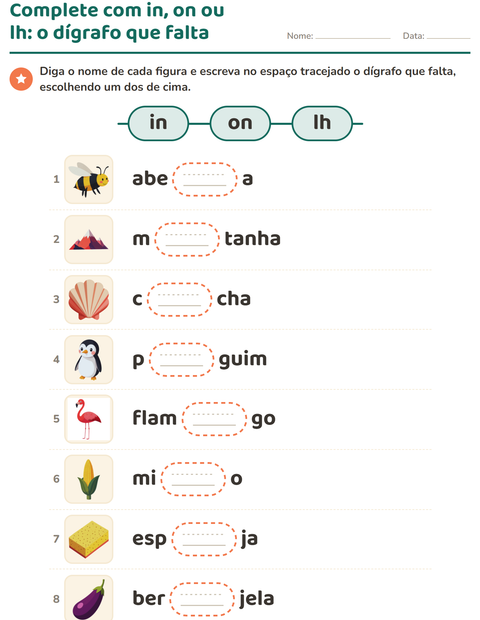 Pré-visualização da ficha de Dígrafos para 1º ano do ensino fundamental