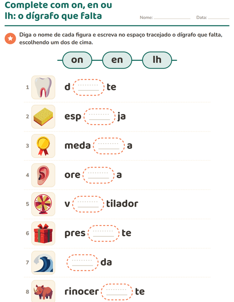 Pré-visualização da ficha de Dígrafos para 1º ano do ensino fundamental
