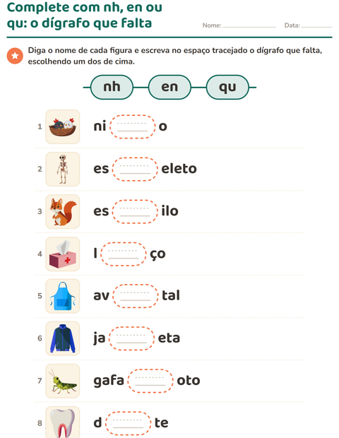 Pré-visualização da ficha de Dígrafos para 1º ano do ensino fundamental