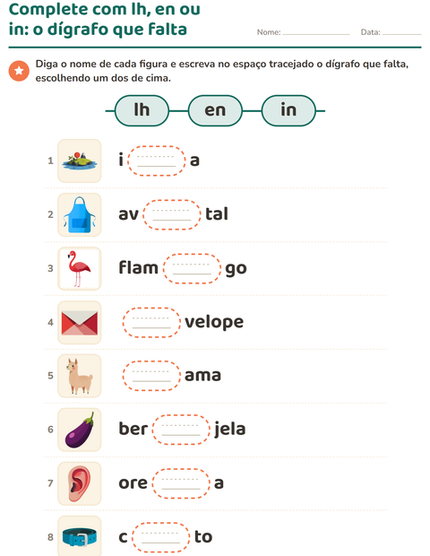 Pré-visualização da ficha de Dígrafos para 1º ano do ensino fundamental