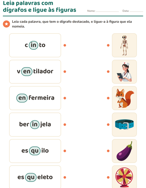 Pré-visualização da ficha de Dígrafos para 1º ano do ensino fundamental