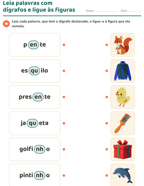 Pré-visualização da ficha de Dígrafos para 1º ano do ensino fundamental
