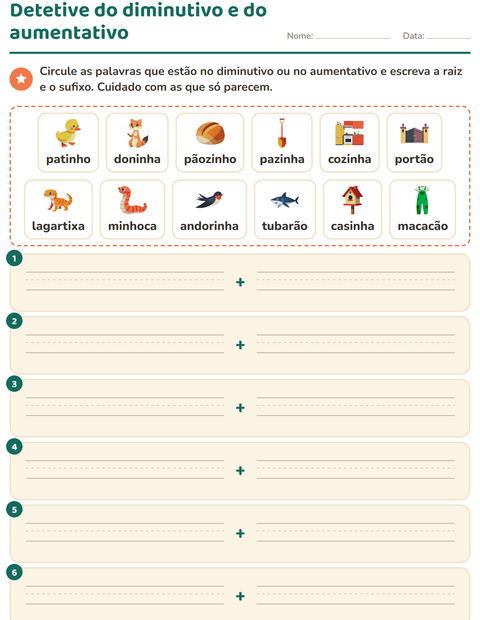 Detetive do diminutivo e do aumentativo: quais das doze palavras são derivadas?