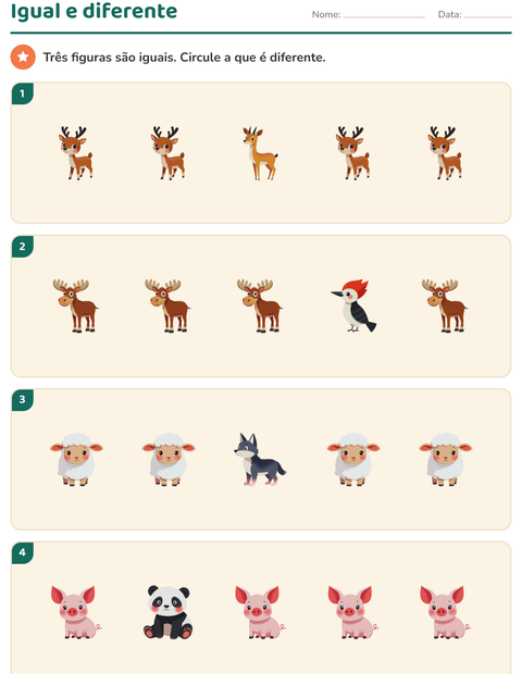 Pré-visualização da ficha de Discriminação visual com Animais para Educação infantil (pré-escola, 5-7 anos)