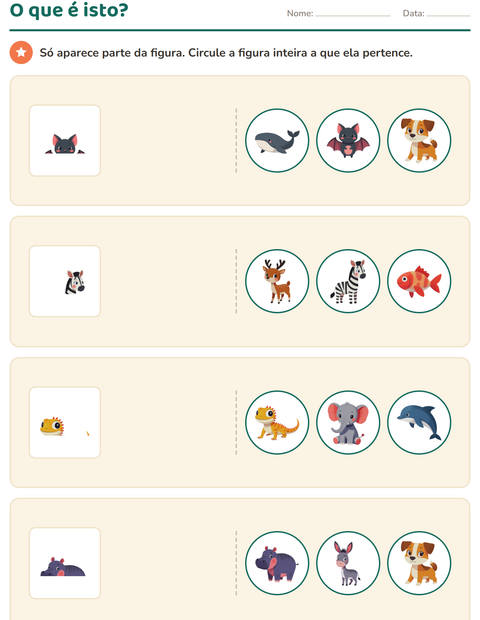 Pré-visualização da ficha de Discriminação visual com Animais para Educação infantil (pré-escola, 5-7 anos)