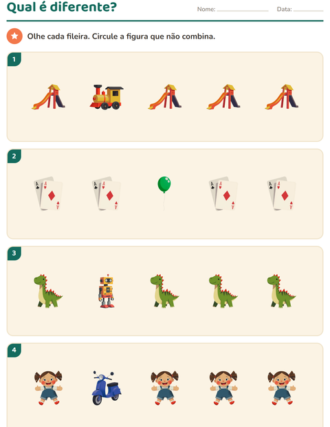 Pré-visualização da ficha de Discriminação visual com Brinquedos para Educação infantil (pré-escola, 5-7 anos)