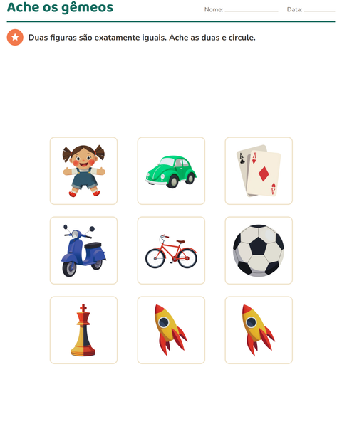 Pré-visualização da ficha de Discriminação visual com Brinquedos para Educação infantil (pré-escola, 5-7 anos)
