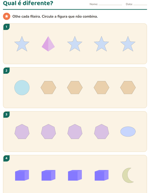 Pré-visualização da ficha de Discriminação visual com Formas para Educação infantil (pré-escola, 5-7 anos)