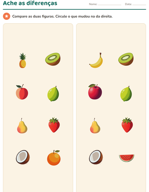 Pré-visualização da ficha de Discriminação visual com Frutas para Educação infantil (pré-escola, 5-7 anos)