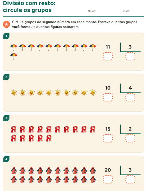 Pré-visualização da ficha de Divisão com resto com Clima para 3º ano do ensino fundamental