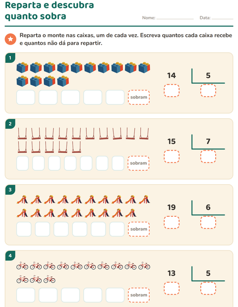 Pré-visualização da ficha de Divisão com resto com Brinquedos para 3º ano do ensino fundamental