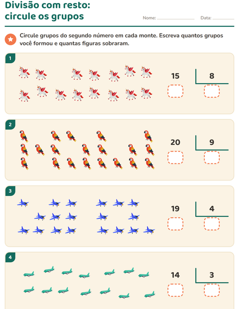 Pré-visualização da ficha de Divisão com resto com Coisas que voam para 3º ano do ensino fundamental