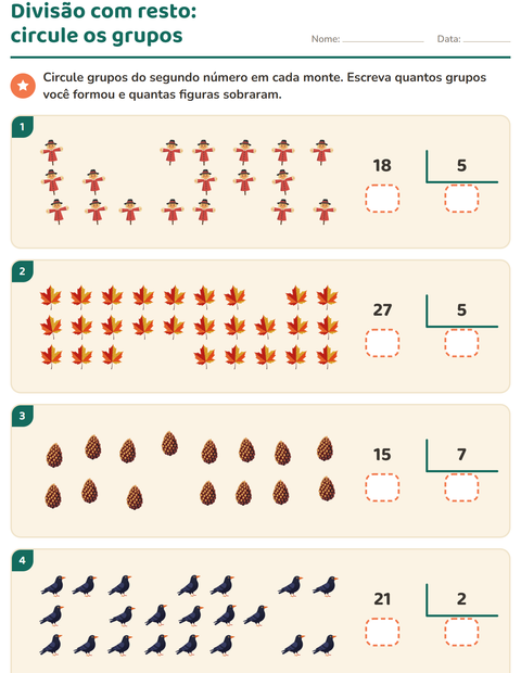 Pré-visualização da ficha de Divisão com resto com Diversos para 3º ano do ensino fundamental
