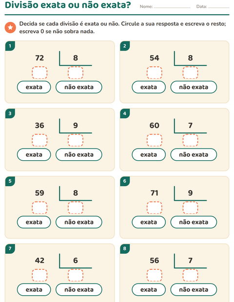 Pré-visualização da ficha de Divisão com resto para 3º ano do ensino fundamental