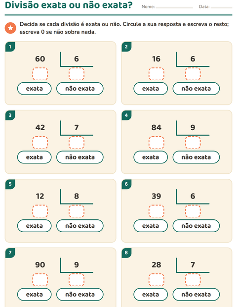 Pré-visualização da ficha de Divisão com resto para 3º ano do ensino fundamental