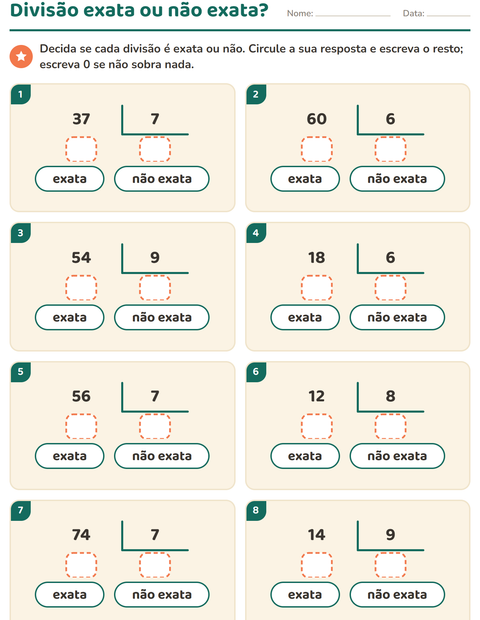 Pré-visualização da ficha de Divisão com resto para 3º ano do ensino fundamental