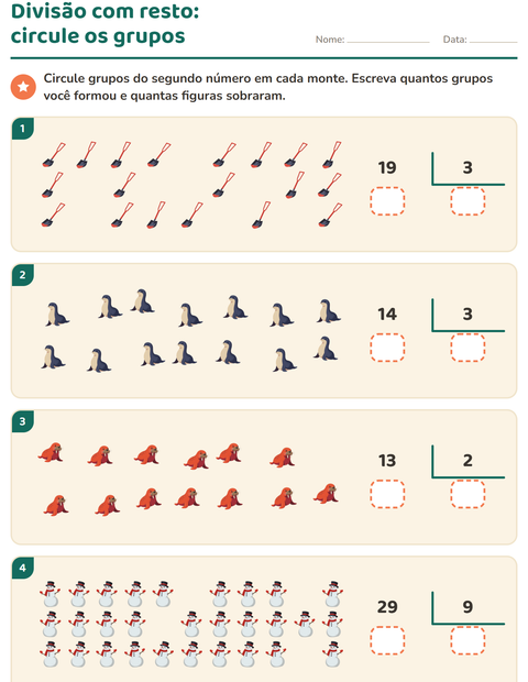 Pré-visualização da ficha de Divisão com resto com Inverno para 3º ano do ensino fundamental
