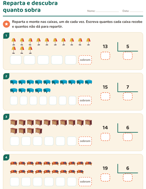 Pré-visualização da ficha de Divisão com resto com Móveis para 3º ano do ensino fundamental