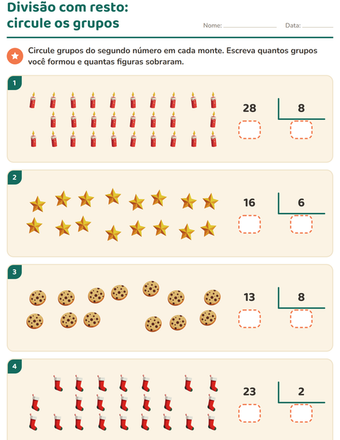 Pré-visualização da ficha de Divisão com resto com Natal para 3º ano do ensino fundamental