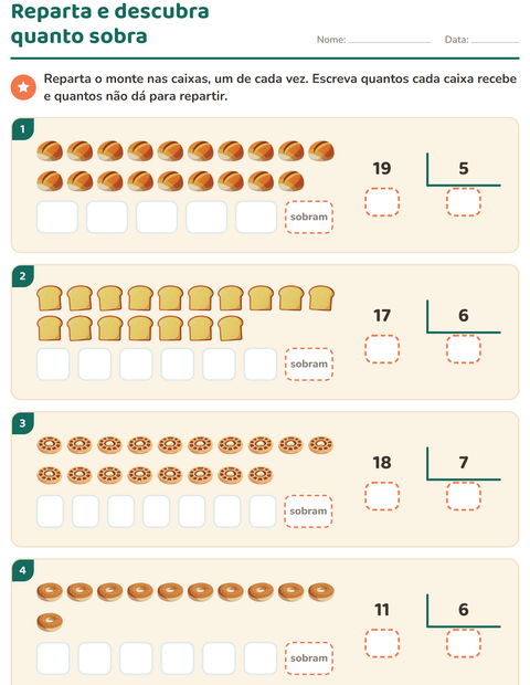 Pré-visualização da ficha de Divisão com resto com Padaria para 3º ano do ensino fundamental