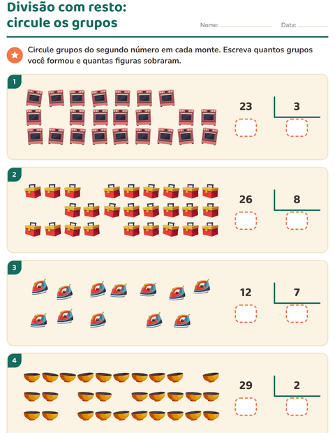 Pré-visualização da ficha de Divisão com resto com Pela casa para 3º ano do ensino fundamental