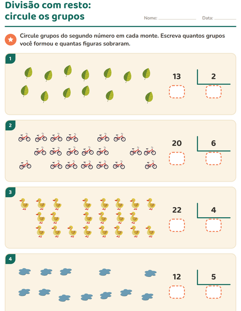 Pré-visualização da ficha de Divisão com resto com Primavera para 3º ano do ensino fundamental