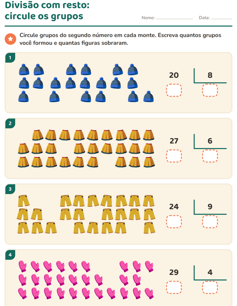 Pré-visualização da ficha de Divisão com resto com Roupas para 3º ano do ensino fundamental