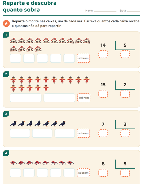 Pré-visualização da ficha de Divisão com resto com Diversos para 3º ano do ensino fundamental