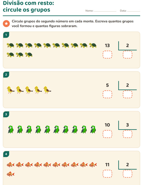 Pré-visualização da ficha de Divisão com resto com Animais de estimação para 3º ano do ensino fundamental