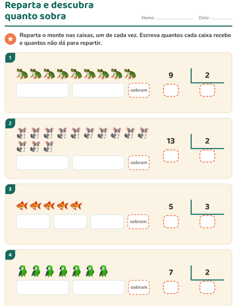 Pré-visualização da ficha de Divisão com resto com Animais de estimação para 3º ano do ensino fundamental