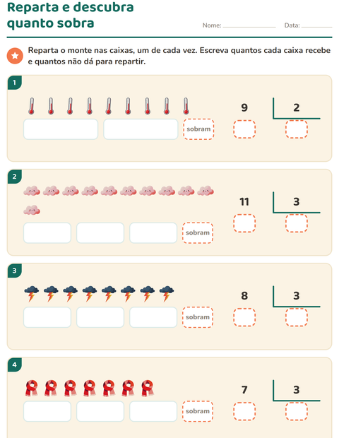 Pré-visualização da ficha de Divisão com resto com Clima para 3º ano do ensino fundamental