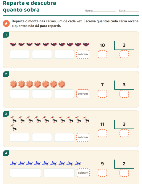 Pré-visualização da ficha de Divisão com resto com Coisas que voam para 3º ano do ensino fundamental
