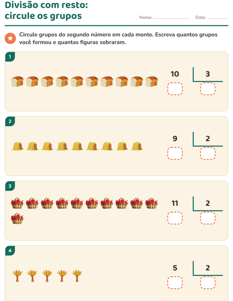 Pré-visualização da ficha de Divisão com resto com Dia de Ação de Graças para 3º ano do ensino fundamental