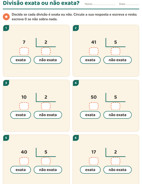 Pré-visualização da ficha de Divisão com resto para 3º ano do ensino fundamental