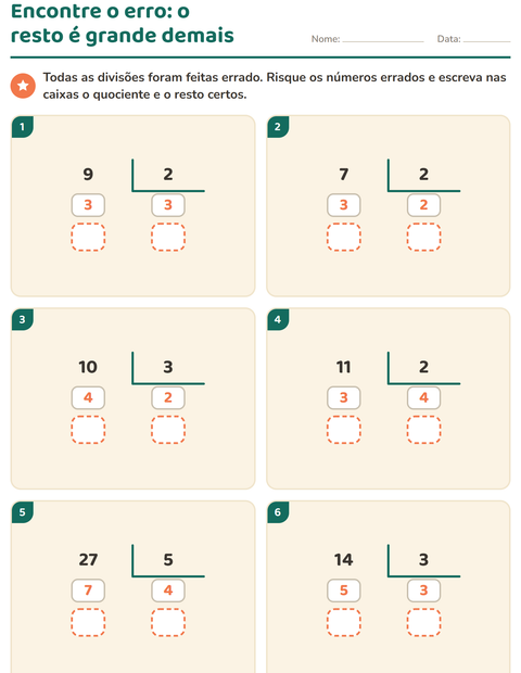 Pré-visualização da ficha de Divisão com resto para 3º ano do ensino fundamental