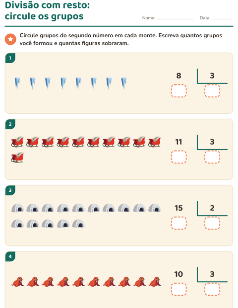 Pré-visualização da ficha de Divisão com resto com Inverno para 3º ano do ensino fundamental