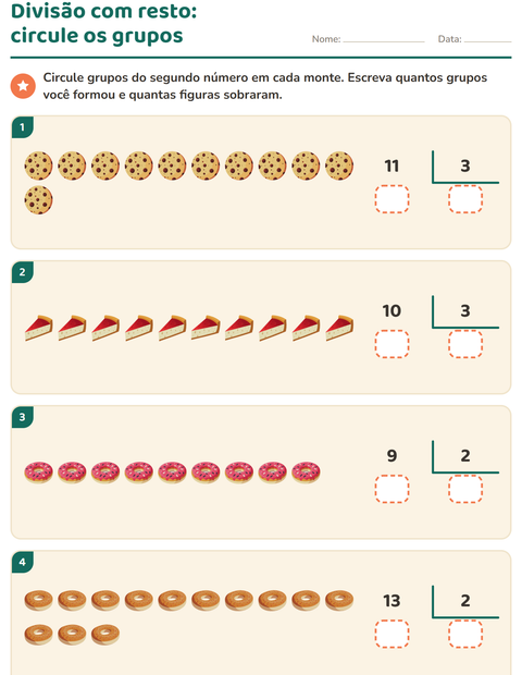 Pré-visualização da ficha de Divisão com resto com Padaria para 3º ano do ensino fundamental