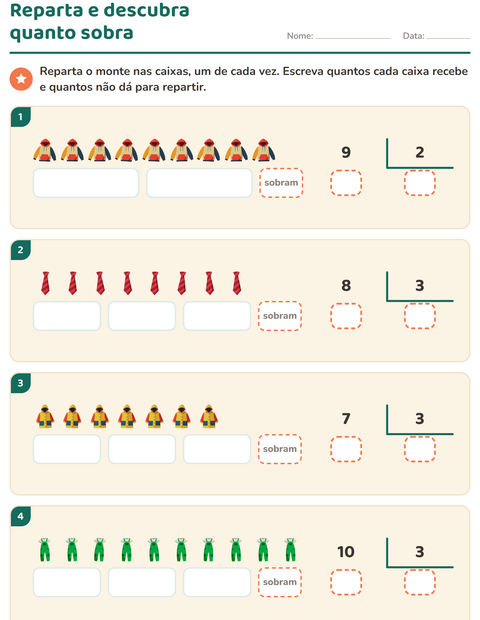 Pré-visualização da ficha de Divisão com resto com Roupas para 3º ano do ensino fundamental