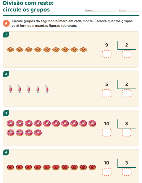Pré-visualização da ficha de Divisão com resto com Sobremesas e doces para 3º ano do ensino fundamental