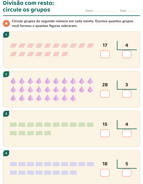 Pré-visualização da ficha de Divisão com resto com Formas para 3º ano do ensino fundamental
